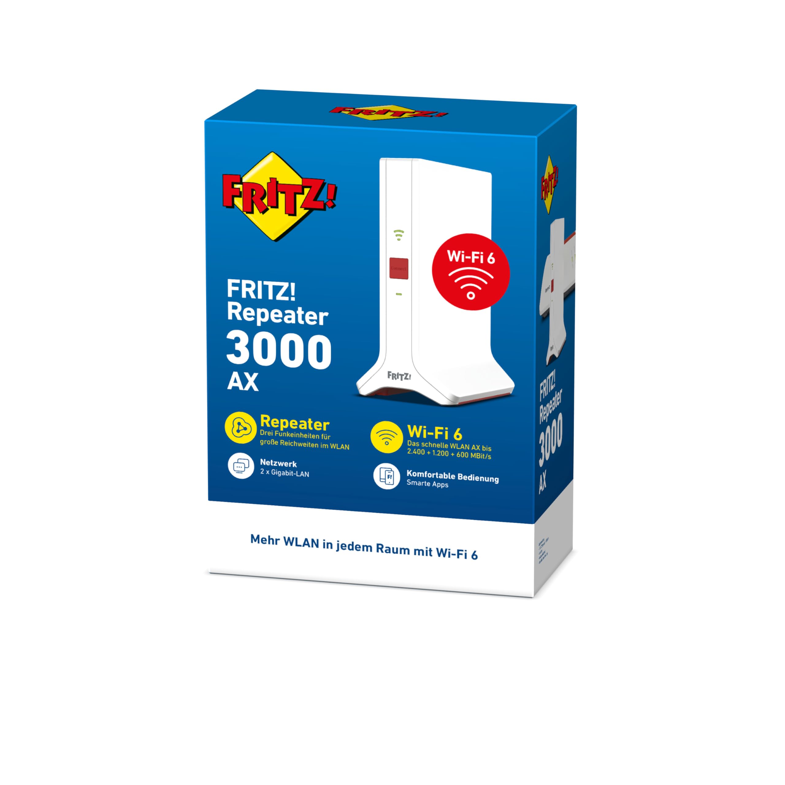 FRITZ!Repeater 3000 AX – Wi-Fi 6 Tri-Band Repeater mit bis zu 4.200 MBit/s