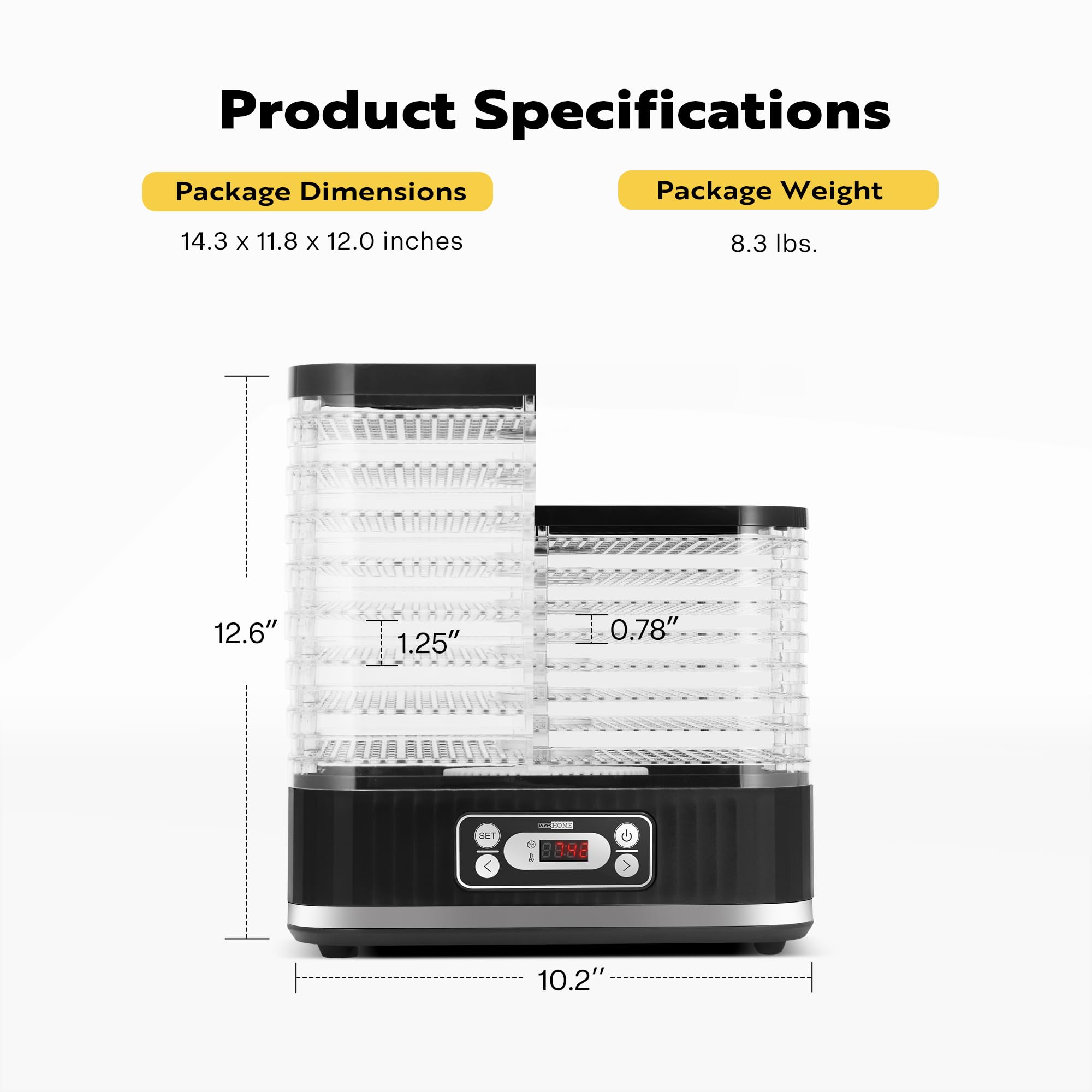 VIVOHOME Dörrautomat mit 8 Einlegefächern 400W BPA frei Dörrgerät mit Temperaturregler von 35°C bis 70°C inkl.72H Timer und Rezept für Fleisch,Obst,Haustier-Leckereiene